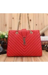 Saint Laurent Large Cabas Cannage Pattern Leather Bag Y26585 Red VS08936