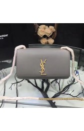 Saint Laurent Medium Kate Monogram Smooth Leather Shoulder Bag Grey Y121250 VS03746