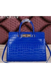 Saint Laurent Medium Trois Clous Croco Leather Tote Bag Y7118 Blue VS00682