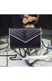 Saint Laurent Monogram Medium Grained Matelasse Leather Chain Wallet Black and Dove White Y121290 VS02480