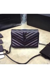 Saint Laurent Monogram Small Grained Matelasse Leather Chain Wallet Black Y121280 VS01311
