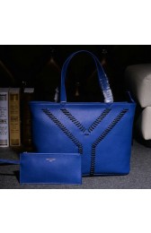 Saint Laurent Original Grainy Leather Tote Bag Y7138 Blue VS00660