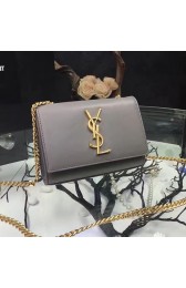 Saint Laurent Small Kate Monogram Smooth Leather Shoulder Bag Grey Y121240 VS06941
