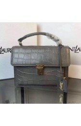 SAINT LAURENT Structured Top Handle Bag Croco Leather YSL5569 Grey VS03861