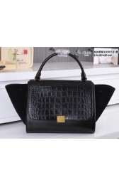 Sale 1:1 Celine Trapeze Bag Croco Ferrari Suede Leather CL6608 Black VS07693