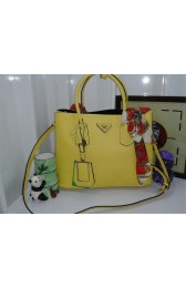 Sale 1:1 Prada Original Twin Saffiano Leather Cuir Tote BN2758 in Yellow with Gold Hardware JJ VS02058