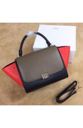 Top Celine mini Trapeze Bag Original Leather CTA3345 Khaki&Black&Red VS07974
