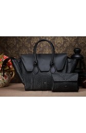 Top Celine Tie Nano Top Handle Bag Original Snake Leather C3052 Black VS02727
