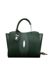 Top PRADA Calfskin Leather Tote Bag BN6606 Green VS05775