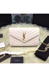 Top Saint Laurent Chain Wallet In White Grain De Poudre Textured Matelasse Leather 377828 VS09382