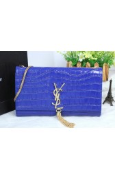 YSL Monogramme Cross-body Shoulder Bag Croco Leather Y311214 Blue VS07965