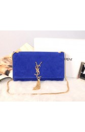 YSL Monogramme Cross-body Shoulder Bag Suede Leather Y311214 Blue VS01434