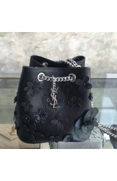 Yves Saint Laurent Flower Sheepskin Bucket Bag Black Y221290 VS08362